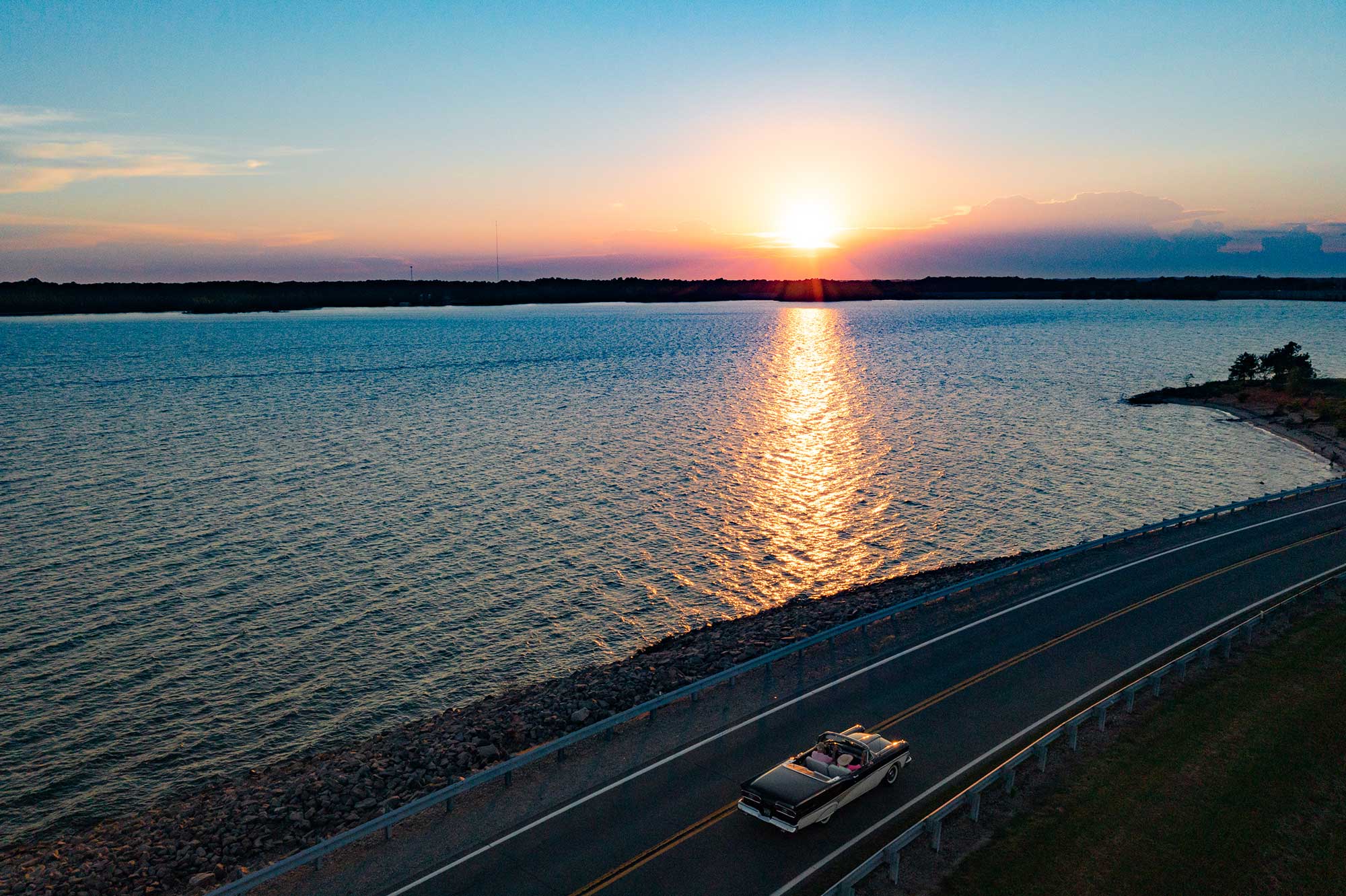 scenic-drive-by-lake-sunset scenic drive at the lake