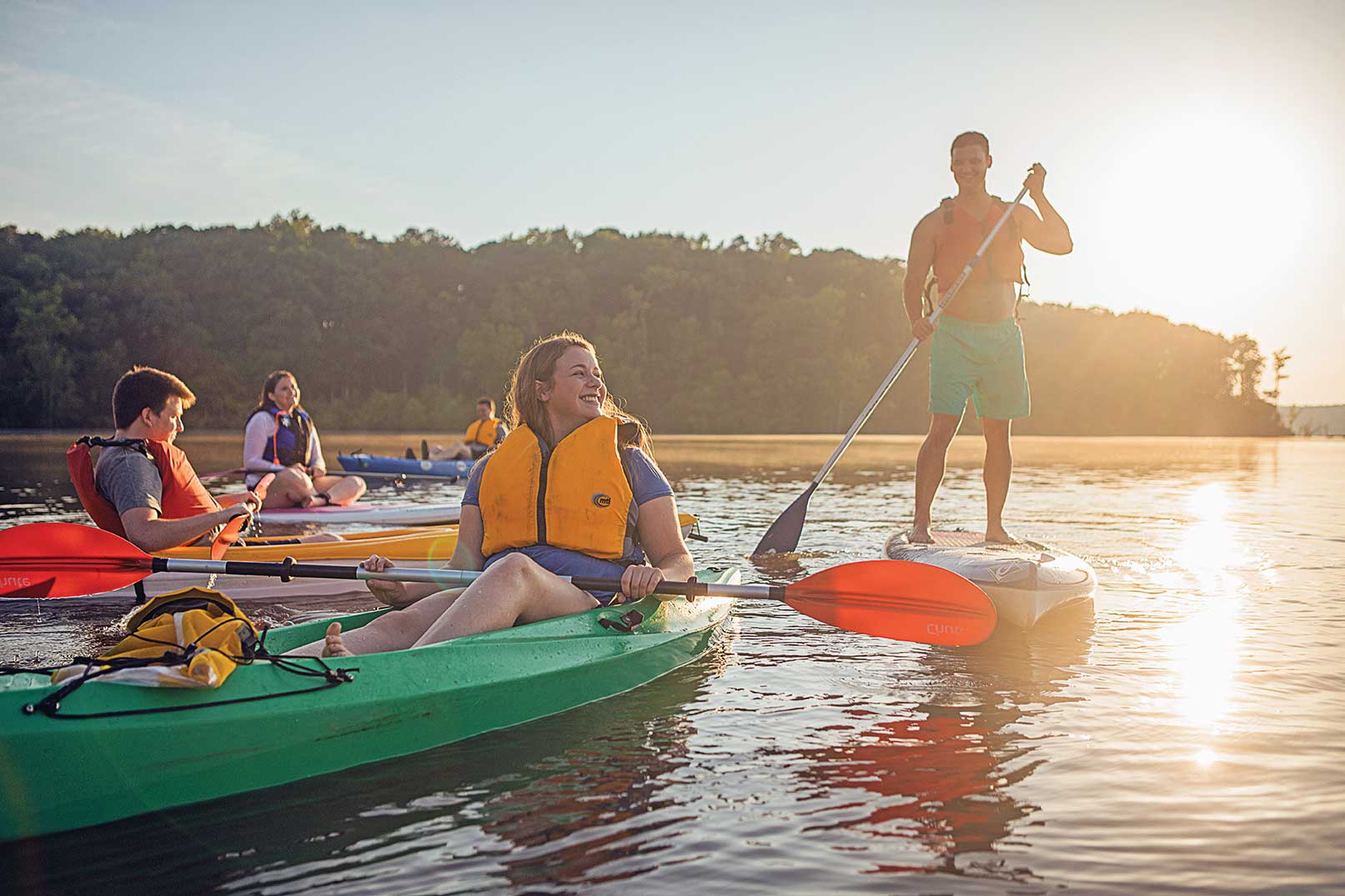 group-kayaking-sup-kerr-lake scenic drive at the lake